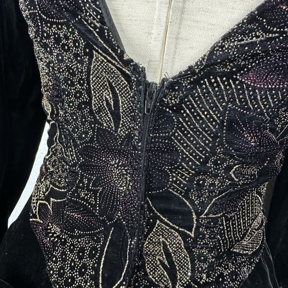 Vintage Jessica McClintock Dress Women Size 4 Black Velvet Metallic Formal Party - Picture 14 of 15